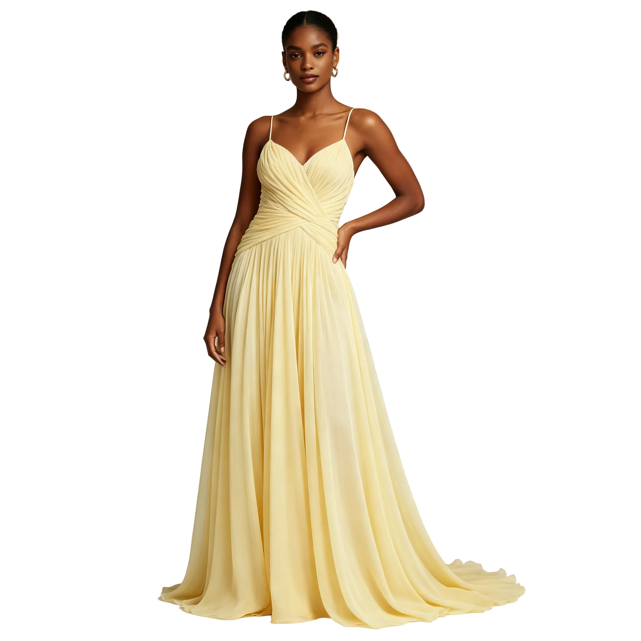 Yellow Ruched Bust Draped Waist Maxi Dress Sleeveless Backless Elegant Evening Party Long Dress for Women