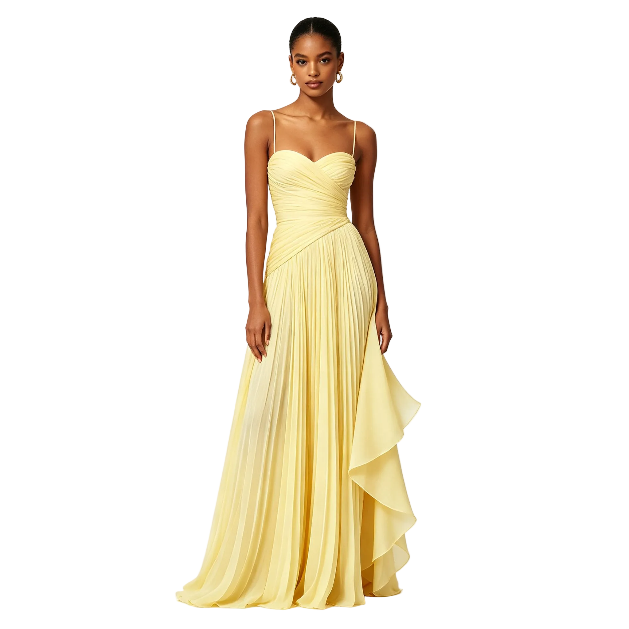 Yellow Ruched Bust Draped Waist Maxi Dress Sleeveless Backless Elegant Evening Party Long Dress for Women
